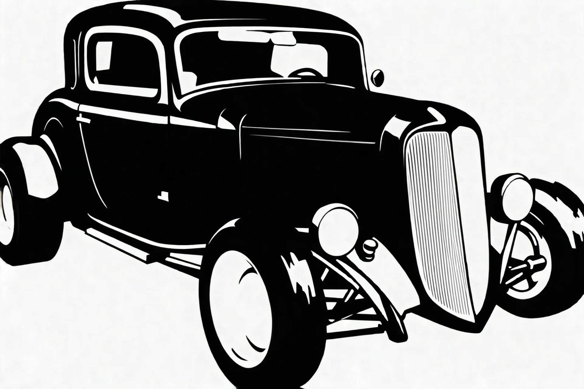 black 1932 ford hotrod, black line drawing on white, vector