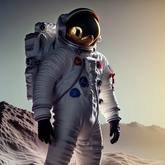 an astronaut in moon, full body, highly detailed, kente, black puffer jacket, 3d render