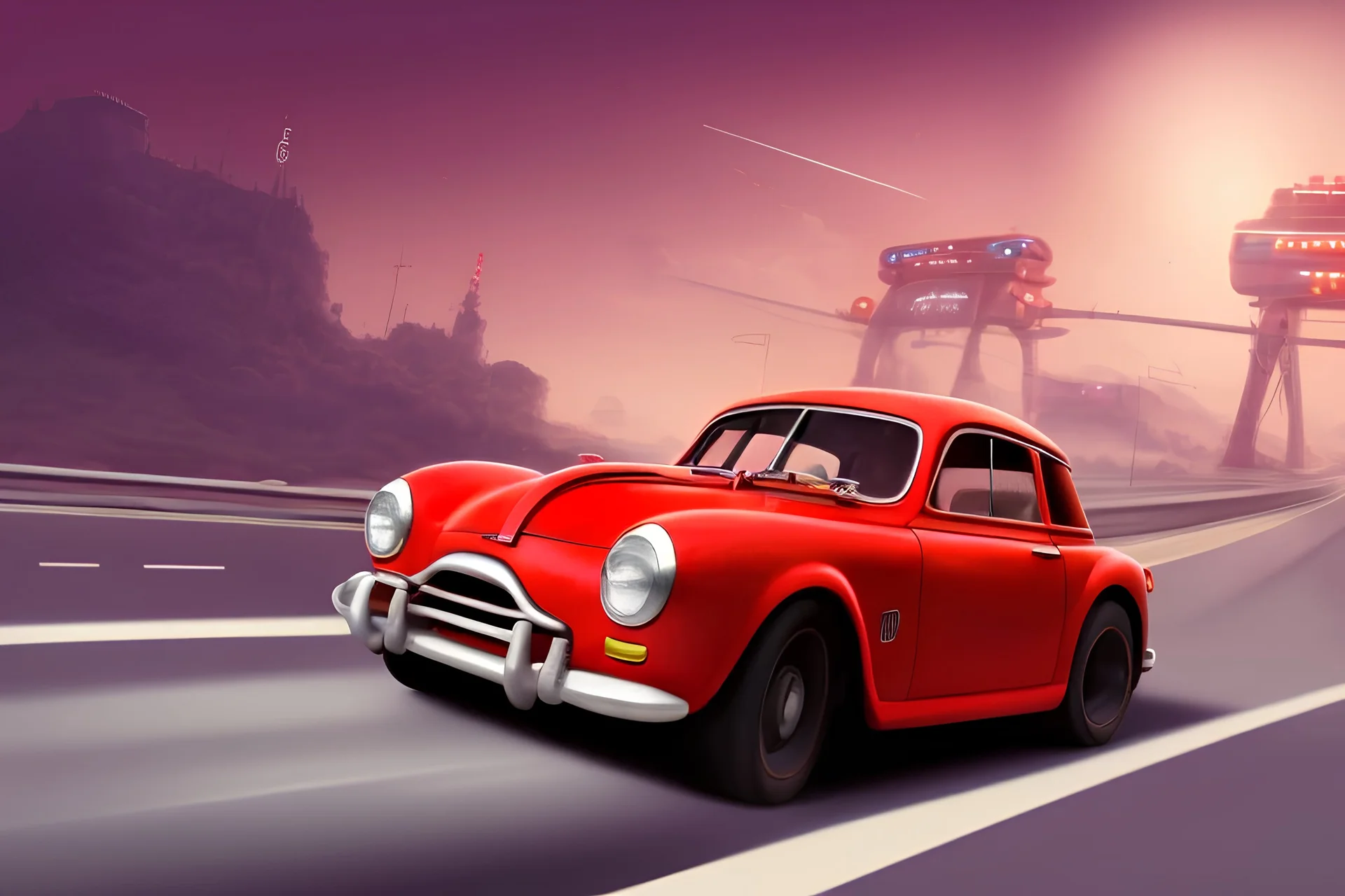 a red race car driving down a road, a gouache, by françois girardon, shutterstock, retrofuturism, official poster, saint, grand finale, pixivs and, 4 khd, luigi, omg, pavilion, 1944, fey, spray, shodan, official photos, deco, yummy, august, gouche, guilt