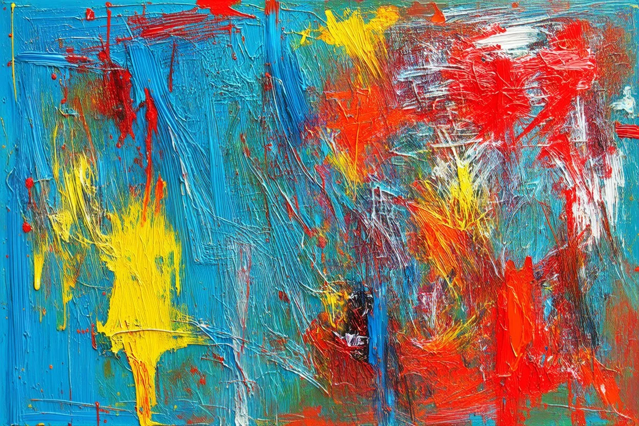 Abstract ….. painted with naive simple brushstrokes. Abstract expressionism, oil colors on canvas. . Splashes. Grunge. Intense colorful background. Disturbing, nostalgic. Scratches.