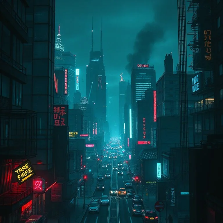 A cyberpunk city at night