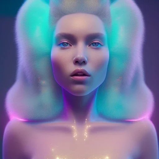 A portrait of a crystalised queen, Animal skin, atmospheric, Realistic, cinematic lighting, octane render, transoarent, pink turquoise light, Realism