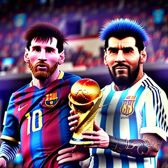 Lionel Messi und diego armando maradona halten gemeinsam in einem Stadion den Worldcup in der Hand, Fußball, stadion, viele menschen, perfect quality, argentinien