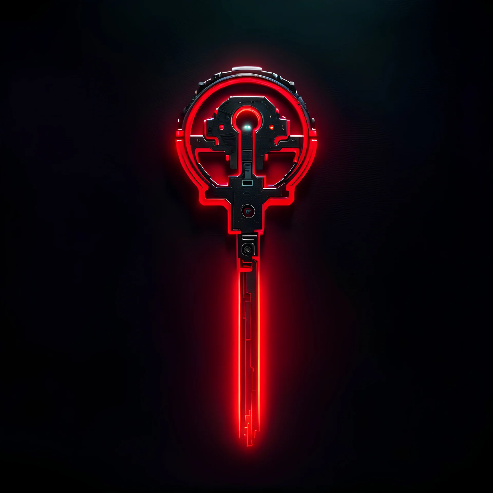 cyberpunk key, black background, red lighting