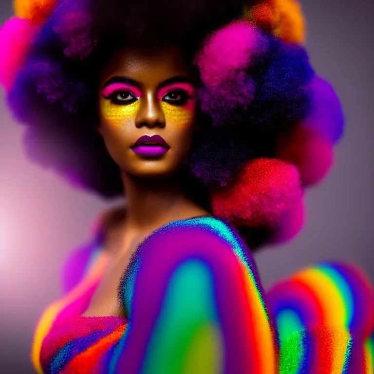 full body shot, masterpiece, best quality, family of three, dark skinned, sparkling eyes, fluorescent skin, colorful makeup, afro, highly detailed body, afrofuturism, scifi, sun light, 4K, RAW, depth of field, high contrast, realistic details, 24mm