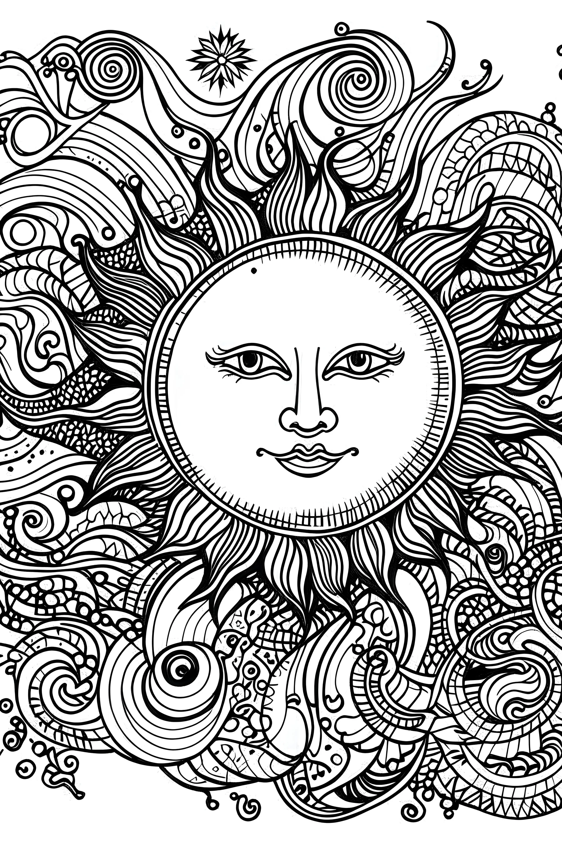 sun black and white coloring book