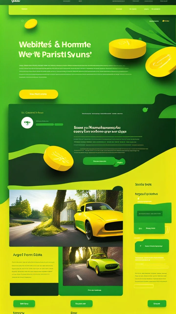 simple art style that show webiste's home page use bright green and yellow