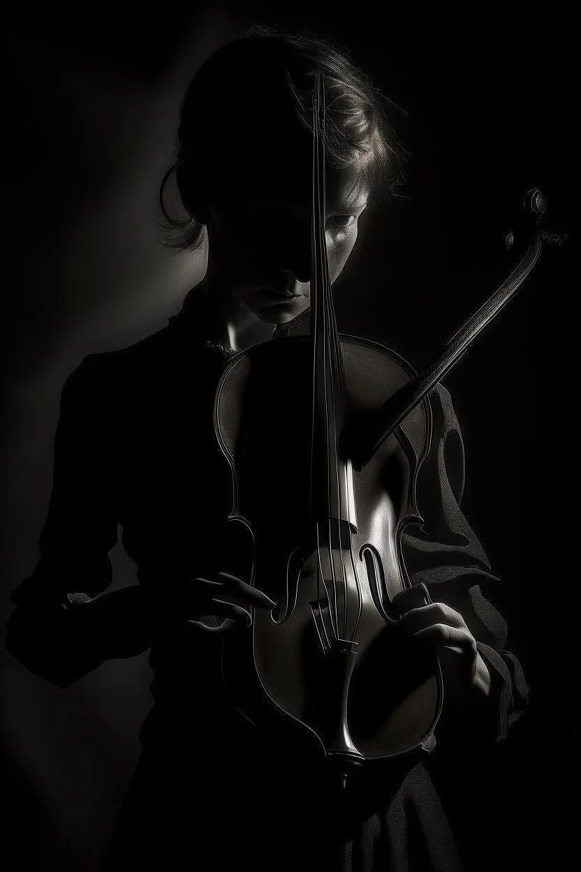 A dark shadow with a violin, controlling the souls of people