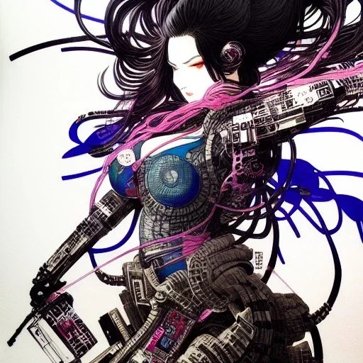 beautiful cyberpunk huge girl, hyper detailed, hyperdetailed, intricately detailed, illustration by _Katsushika Hokusai_ _Yoji Shinkawa_,