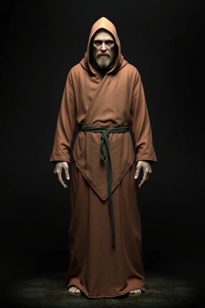 russian monk for a horror , silent hill style, 3d model, t-pose, full length, a pose, front face, for a videogame