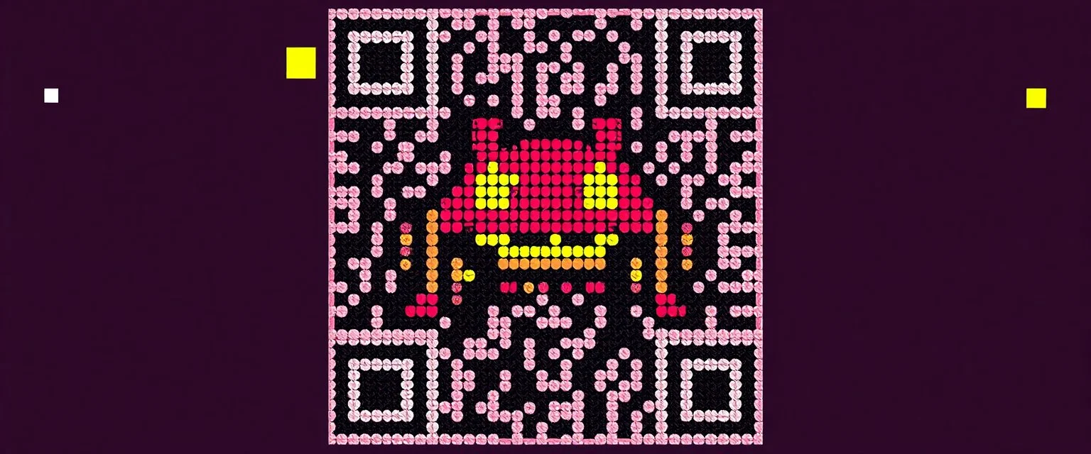 a qr code that looks like a space invader butterfl