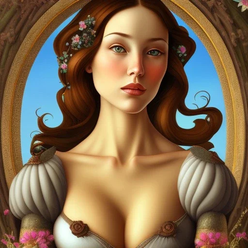 portrait of a beautiful brunette busty woman Sandro Botticelli style