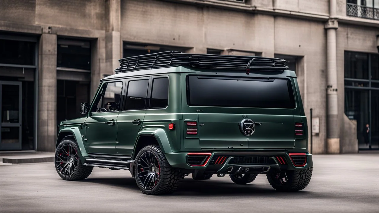Cross between bentley and a G-wagon, rear view