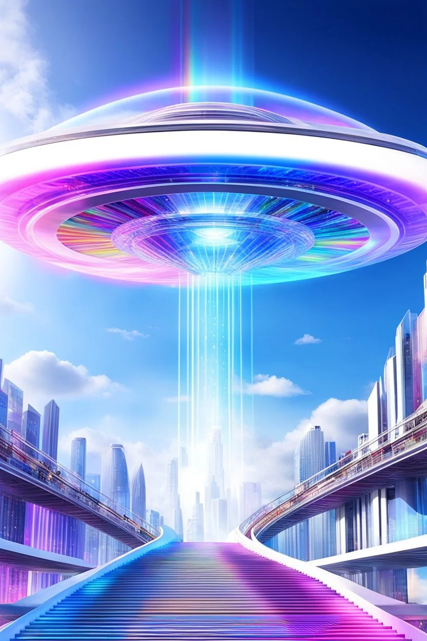 Ufo rainbow, futuriste ultra moderne,stairway to heaven,crystal very beautiful city