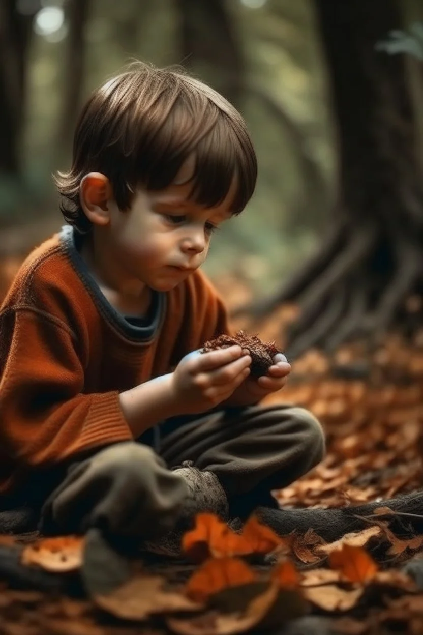 en fattig dreng der sidder og spiser en skovsnegl