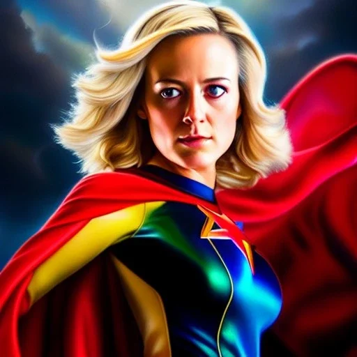 Ultra detailed fullbody Portrait in oil on canvas of beautiful Ms Marvel Carol Danvers ,intense stare,extremely detailed digital painting, extremely detailed face,crystal clear Big eyes, mystical colors ,perfectly centered image, perfect composition, rim light, beautiful lighting,masterpiece,8k, stunning scene, raytracing, anatomically correct, in the style of robert e howard and Ken Kelley and Ohrai Noriyoshi and Simon Bisley and tomzj1