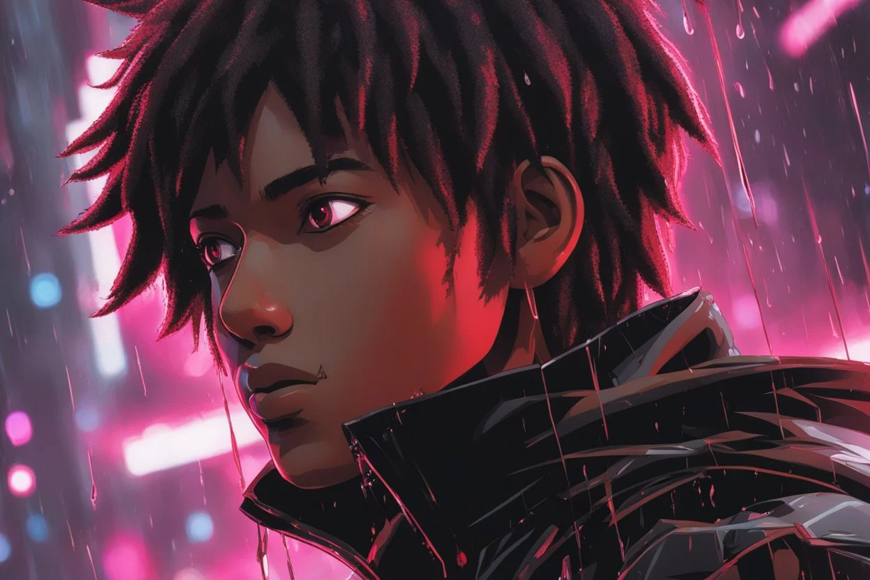 Miles morales in 8k nier automata drawing style, Carnage them, cinematic mood, neon effect, close picture, rain, highly detailed, high details, detailed portrait, masterpiece,ultra detailed, ultra quality