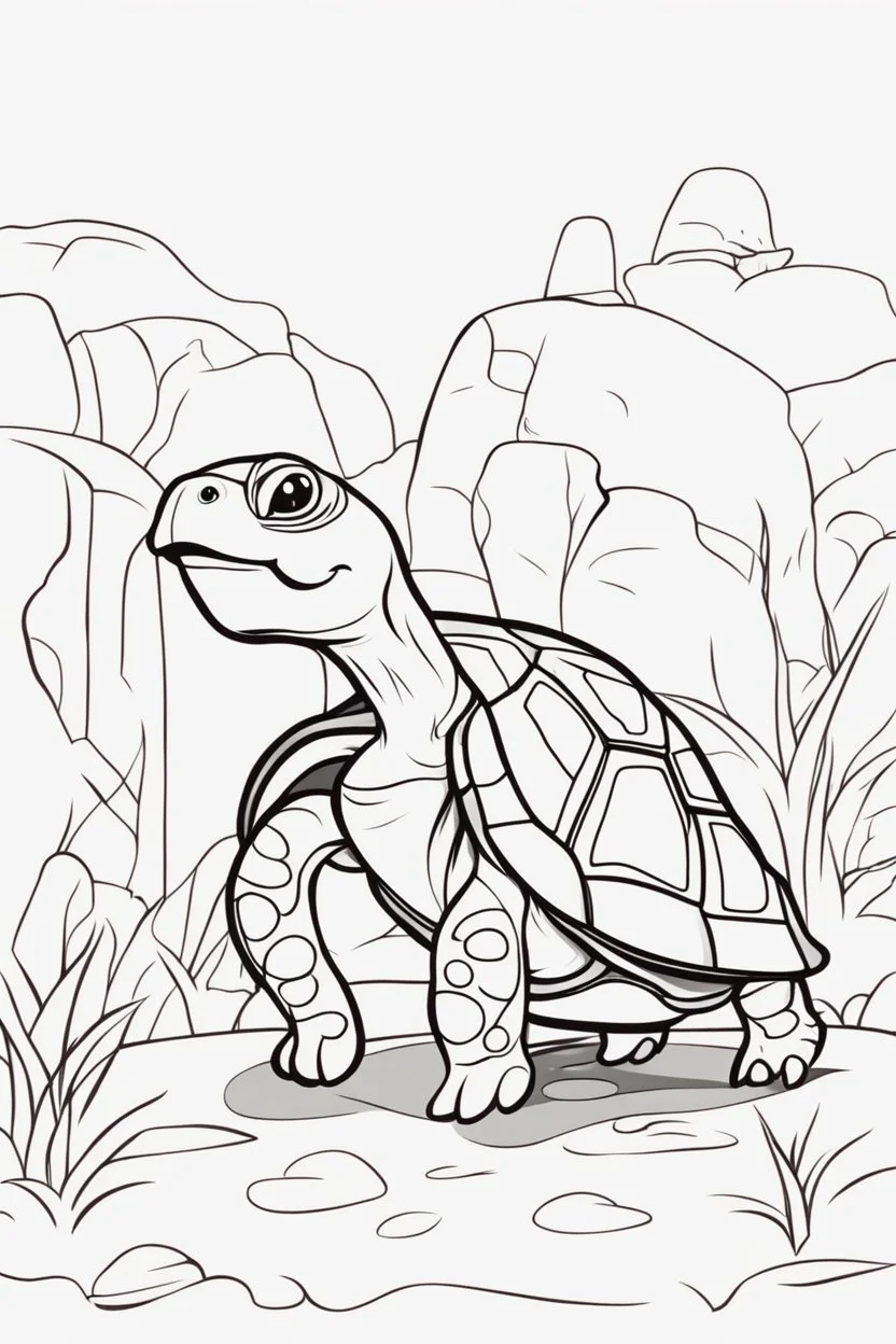 blank colouring book, white blank background, simple picture for toddlers, turtle pet, disney and pixar style