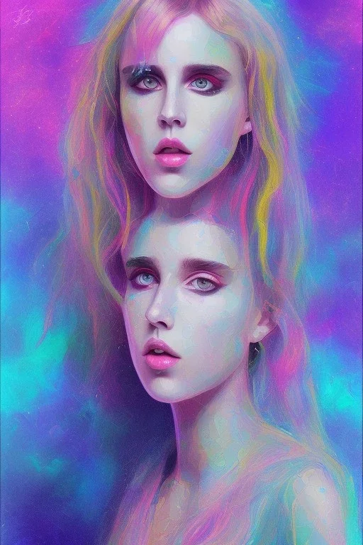 Danish singer MØ face , impressionism Contemporary, purple tones,