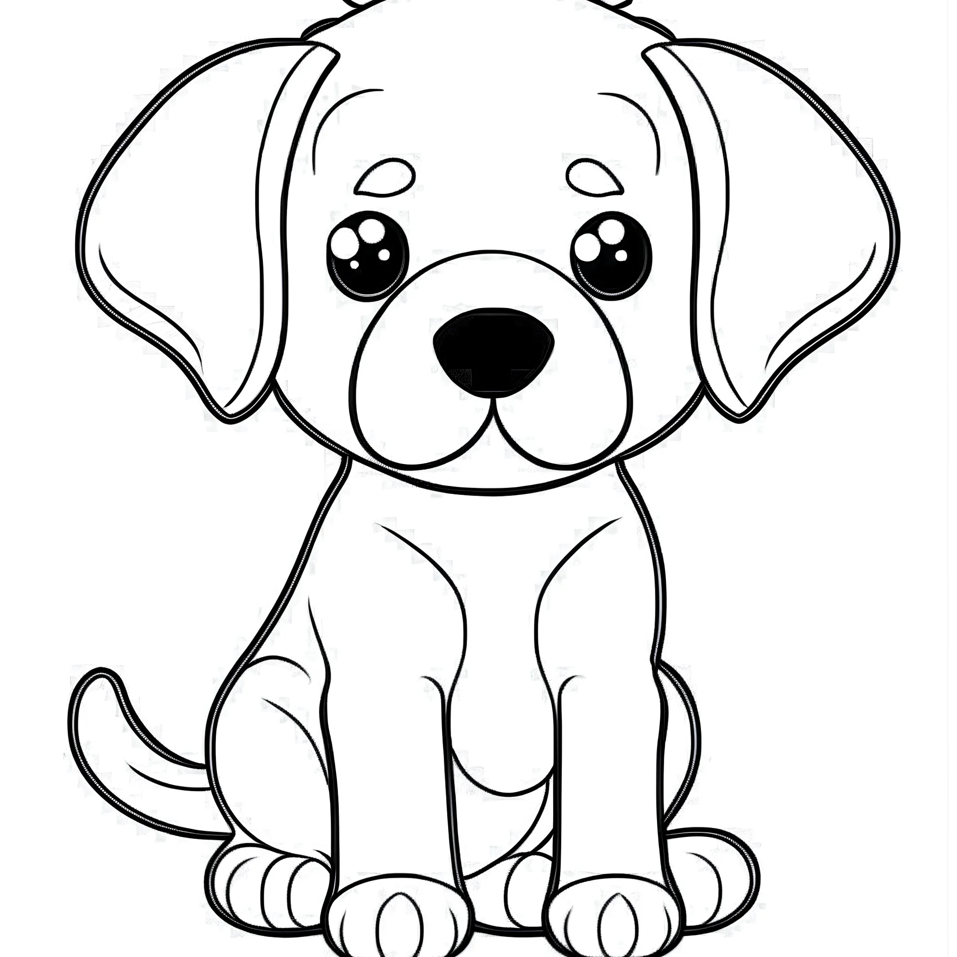 coloring page for kids age 2-5 years, puppy Labrador Retriever ,cartoon style,thick lines, extremely low detail,no shading,no grey color, very simple art,only 2 legs and 2 arms ,white background, Centre aligned,size of art smaller than background