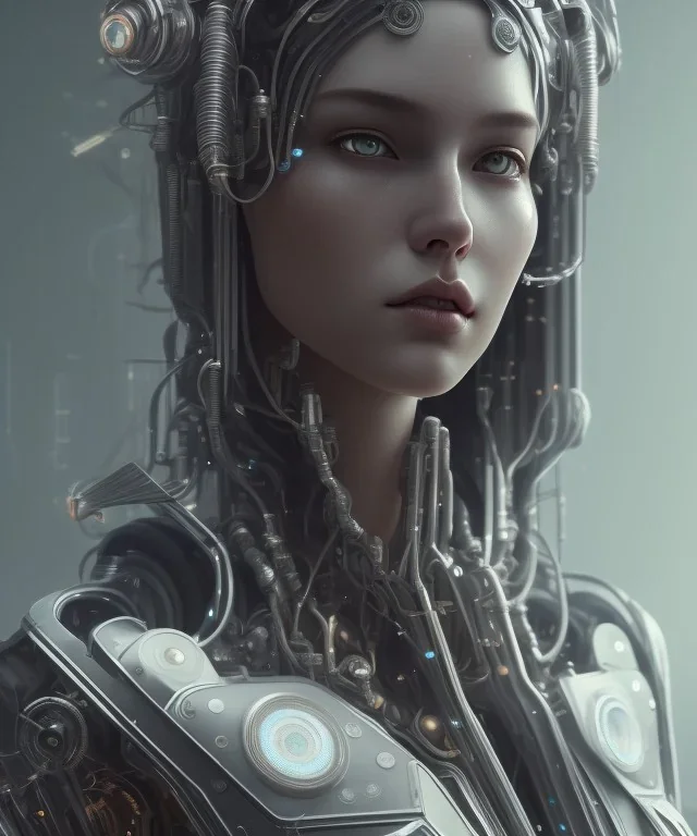 ultra detailed, mechanical cyberpunk female android, looking into the camera, intricate, elegant, super highly detailed, professional digital painting, artstation, concept art, smooth, sharp focus, no blur, no dof, extreme illustration, unreal engine 5, photorealism, 8k, cinematic, art by artgerm and greg rutkowski and alphonse mucha and loish and wlop