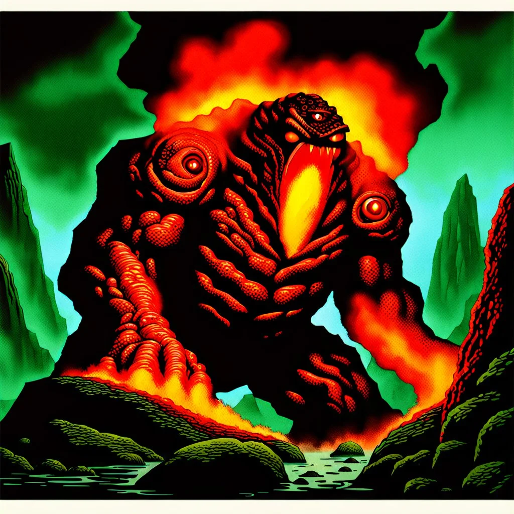 90's fantasy tcg art of a molten lava rock monster