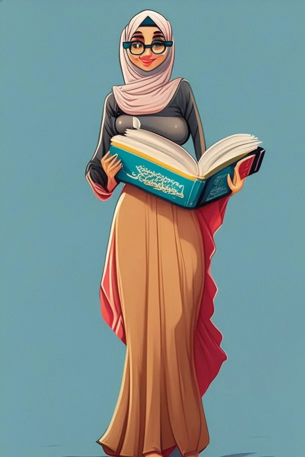 A teacher hijab with bikini holding book with full body