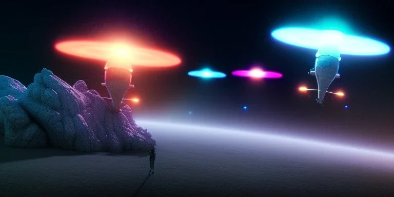 extra-terrestrial, 8K, photo realistic, highly detailed, lught ufo, light colors