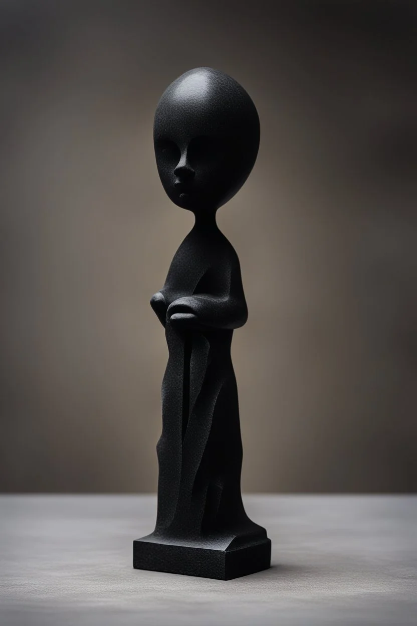 an ominous small statuette made of black stone, incomprehensible shape, surreal