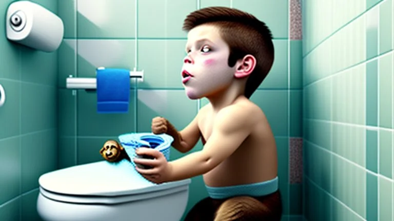 boy with monkey flushes toilet over and over