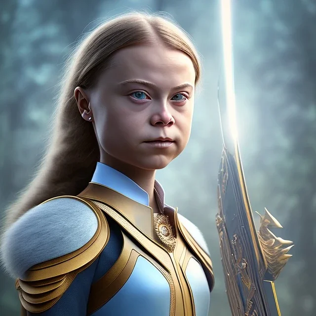  Greta Thunberg portrait as shera sci-fi style, 8k, dark