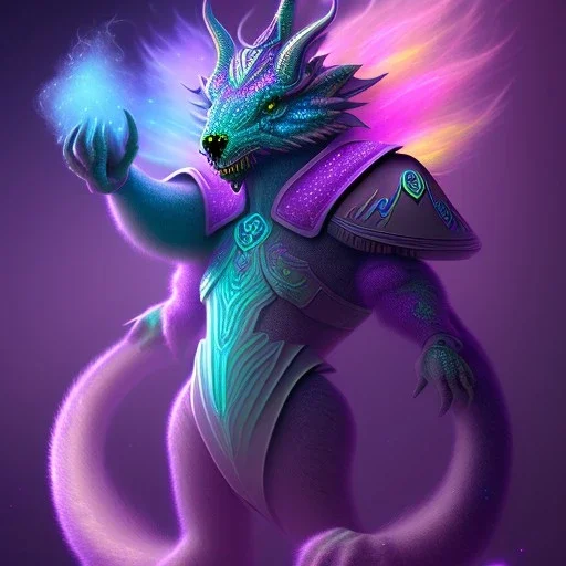 purple mythical creature in galaxy, teal and purple smoke, detailed, realistic, 4k