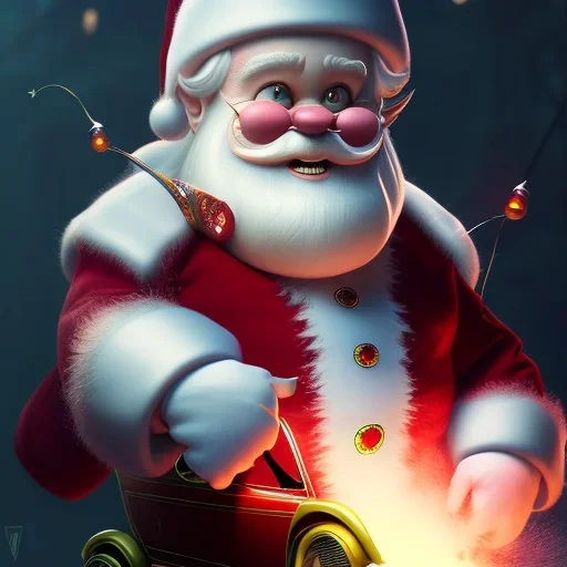 Santa claus driving his red Tesla convertible car, character design by cory loftis, fenghua zhong, ryohei hase, ismail inceoglu and ruan jia. unreal engine 5, artistic lighting, highly detailed, photorealistic, fantasy