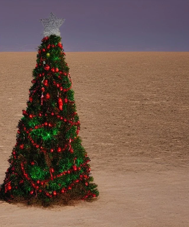 festive Christmas tree in a vast desert