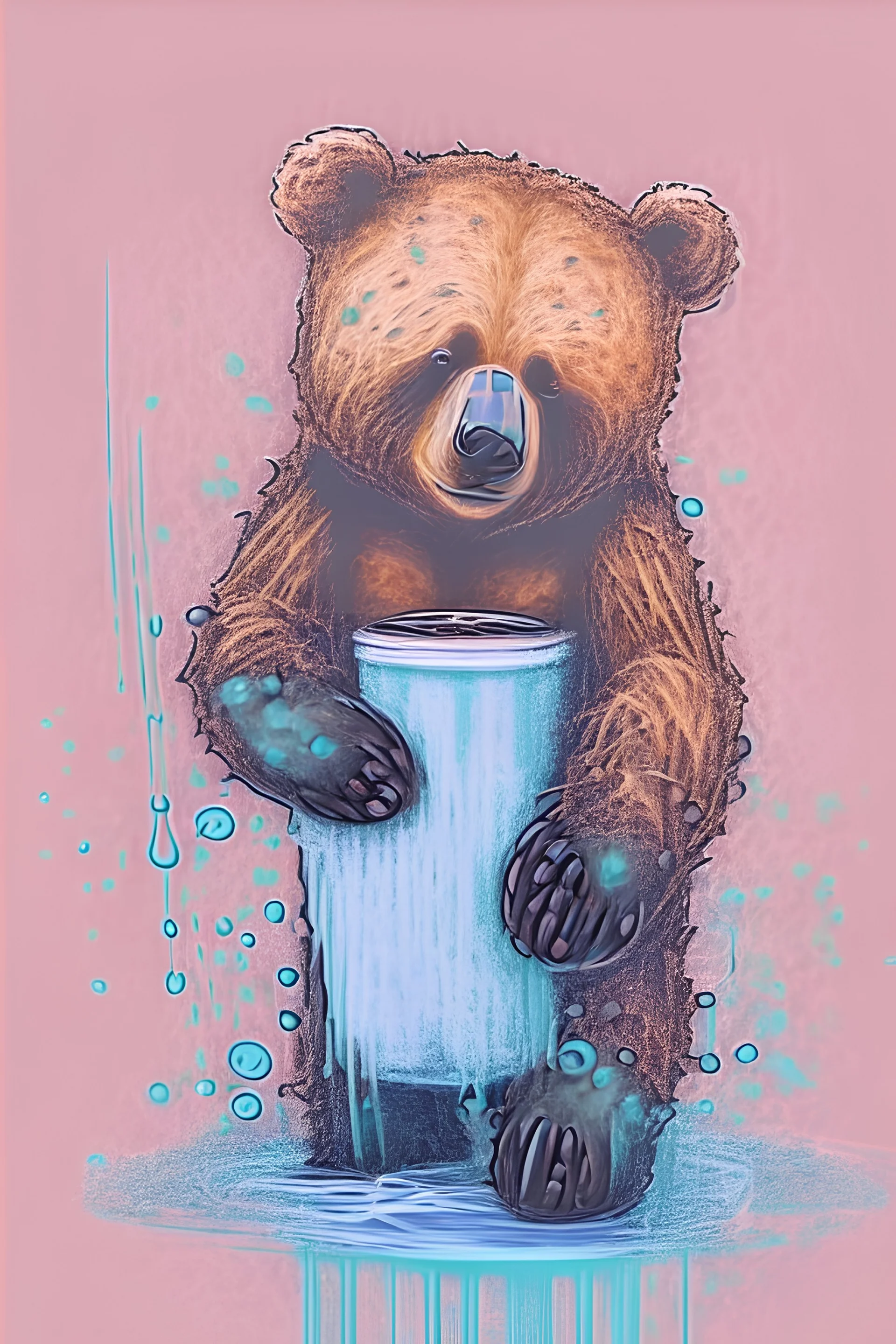 bear holding beans in coffee cup water color