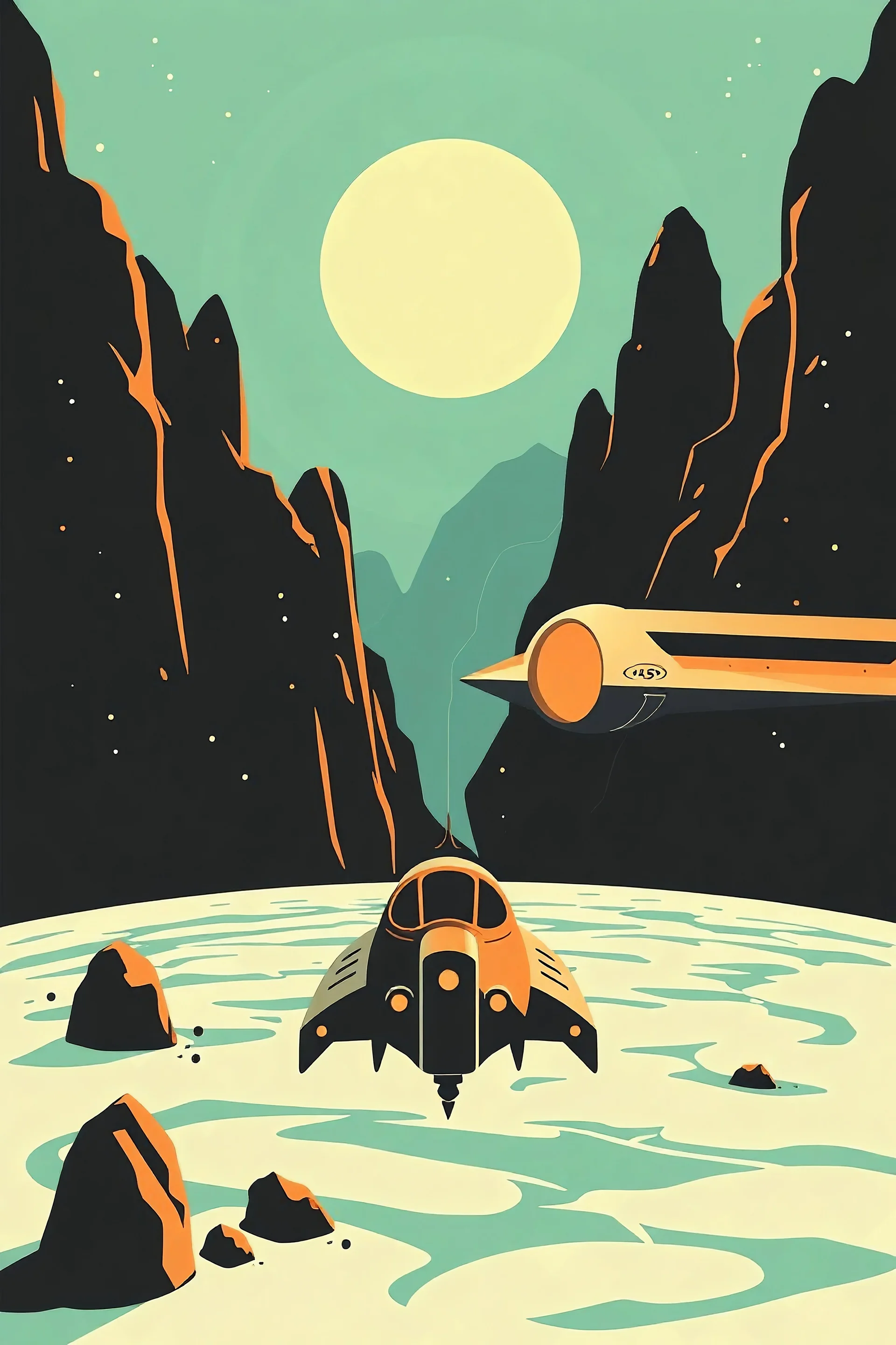 art nouveau style spaceships simple