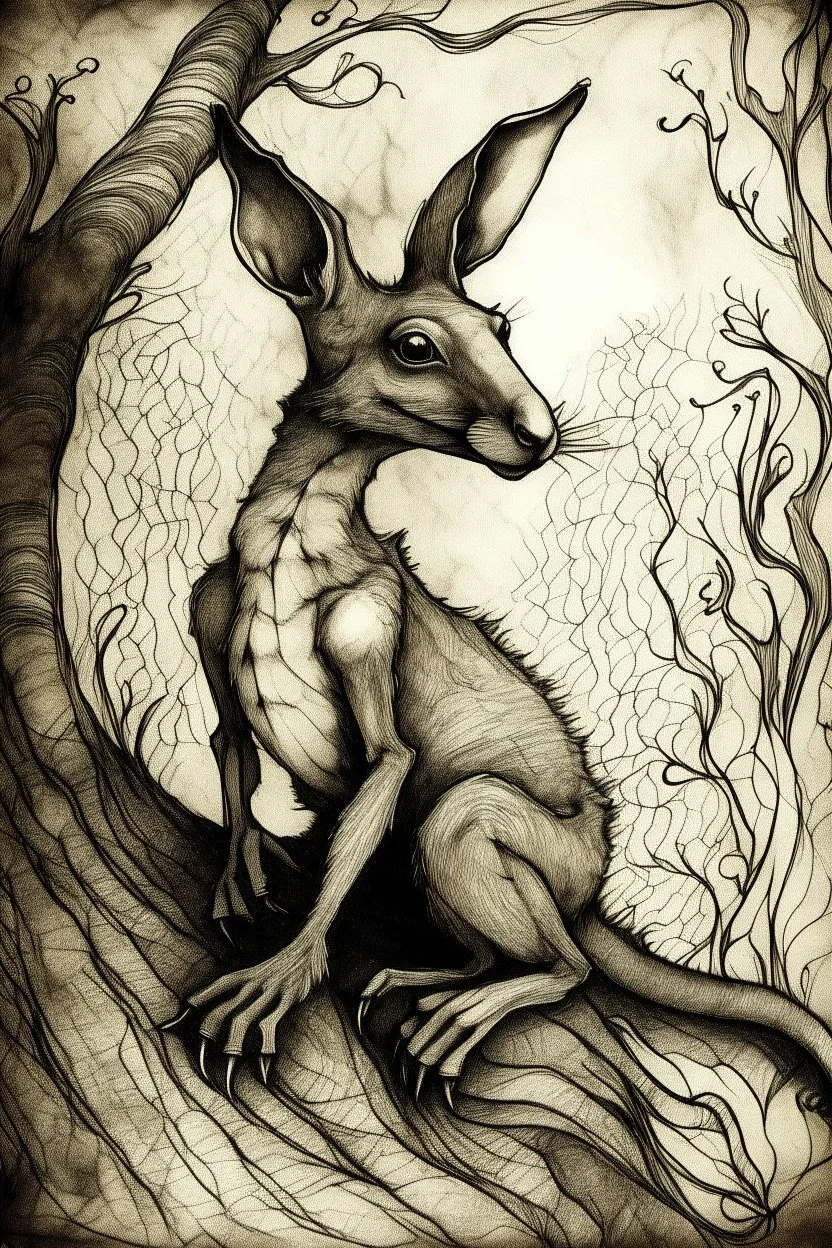 Kangaroo in the style of Arthur rackham