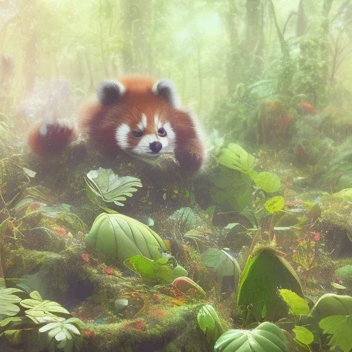 pixar art style of a super cute baby red panda in natural environment, vivid color, full body, by mobeius, au naturel, hyper detailed, digital art, trending on artstation, cinematic lighting, studio quality, smooth render, unreal engine, octane render, art style by klimt and nixeu and ian sprigger and wlop and krenz cushart