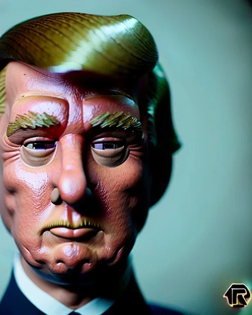 Waist up Portrait, Donald trump muppet, Wes Anderson style, photo studio, unreal engine 5, god lights, ray tracing, RTX, lumen lighting, ultra detail, volumetric lighting, 3d.