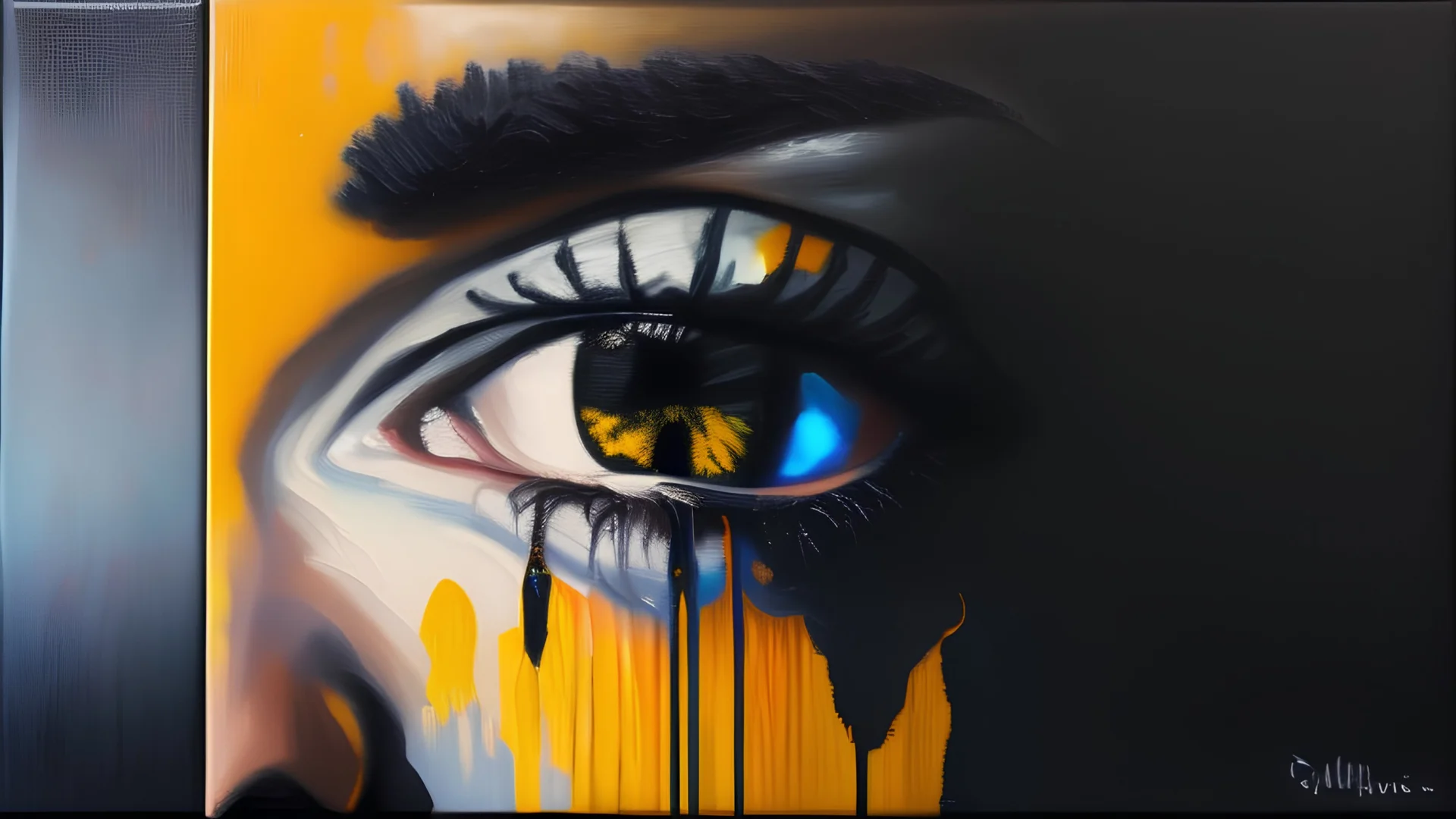 An oil painting art with a dark theme that evokes the words "But now he has eyes of a different color"