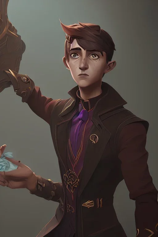 A little brown haired warlock boy conjuring a spirit by Nick Harris