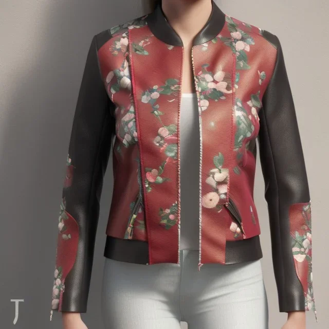 Ribbon Leather jacket design, floral