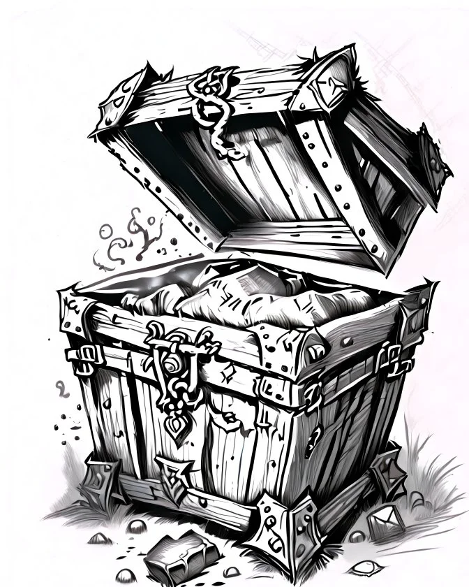 mimic treasure chest rpg art black and white sketch