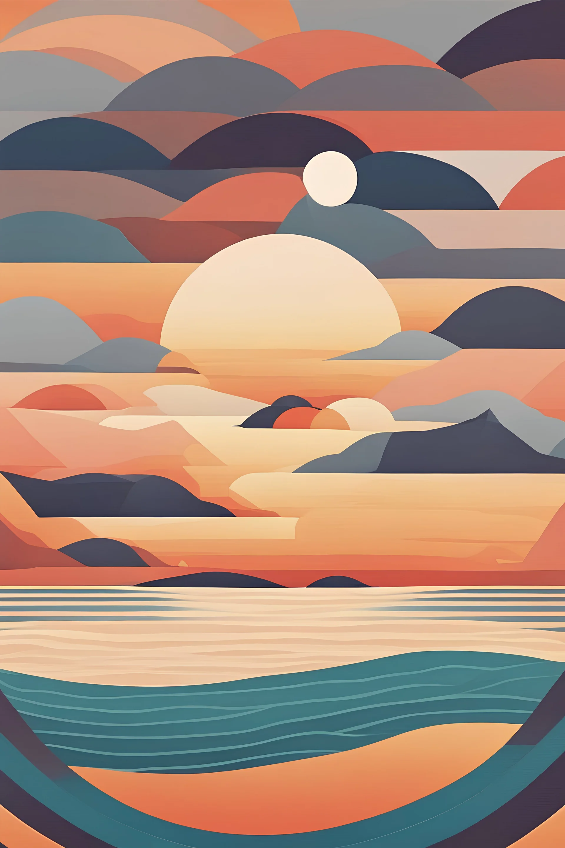 Abstract Geometric Sunrise And Sunset Sea Ocean Waves Wall Art Print