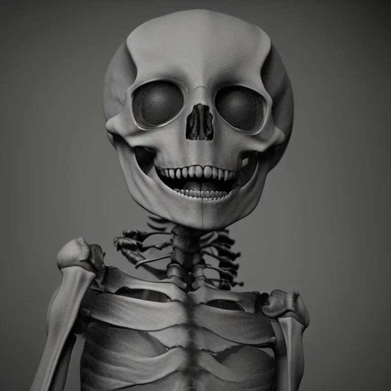 Smiling skeleton is photographer in studio. Big camera in hands. Photographic equipment, cameras, softboxes are in background. High detailed. Photorealistic. Scarry mood. volumetric lighting