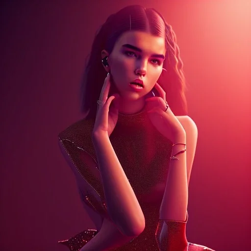 Mystery dua lipa, Ambiance dramatique, dramatic lighting, volumetric lighting, concert background, hyperrealisme, 8k, high quality, lot of details, fit within portrait