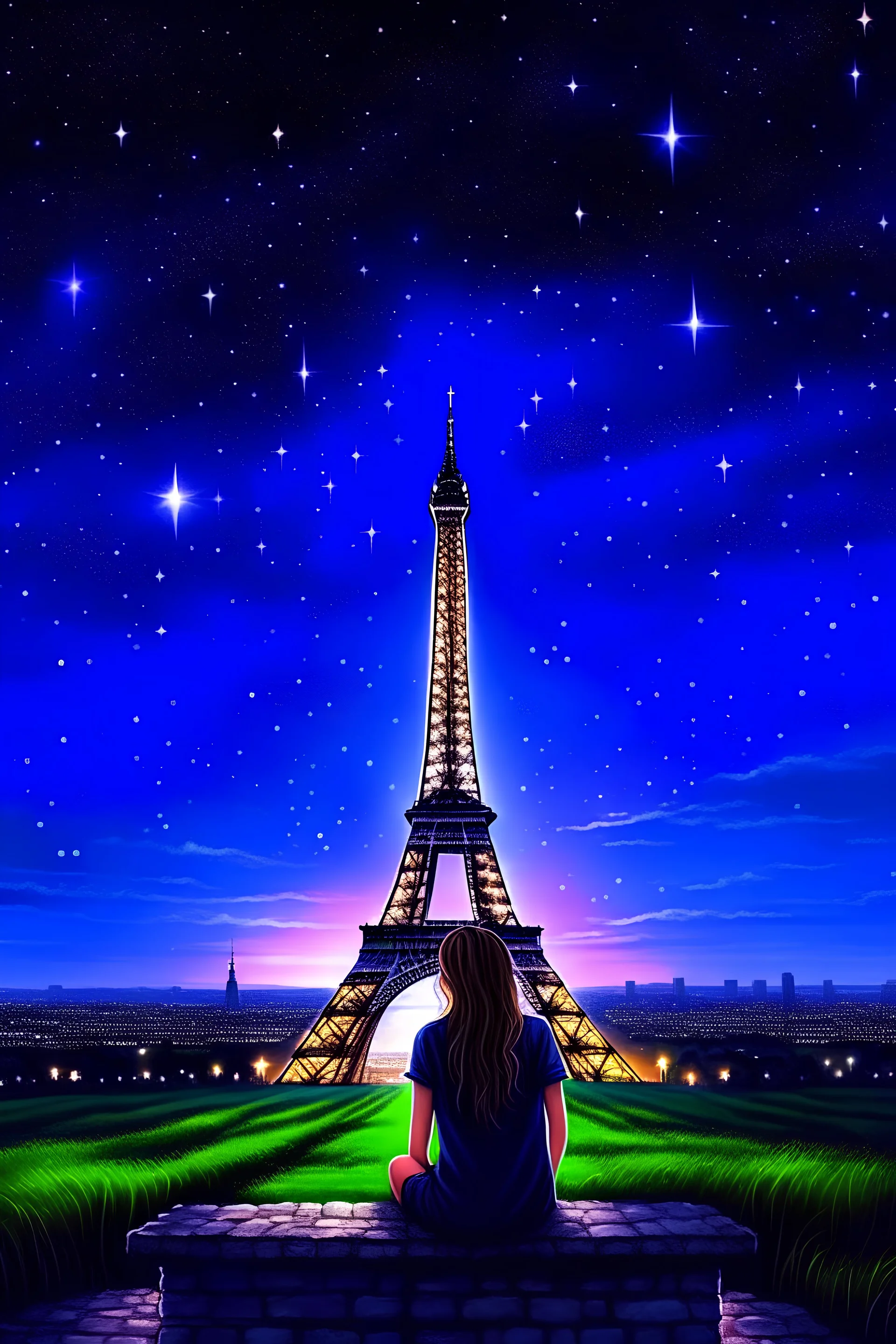 starry night eiffel tower LONELY GIRL