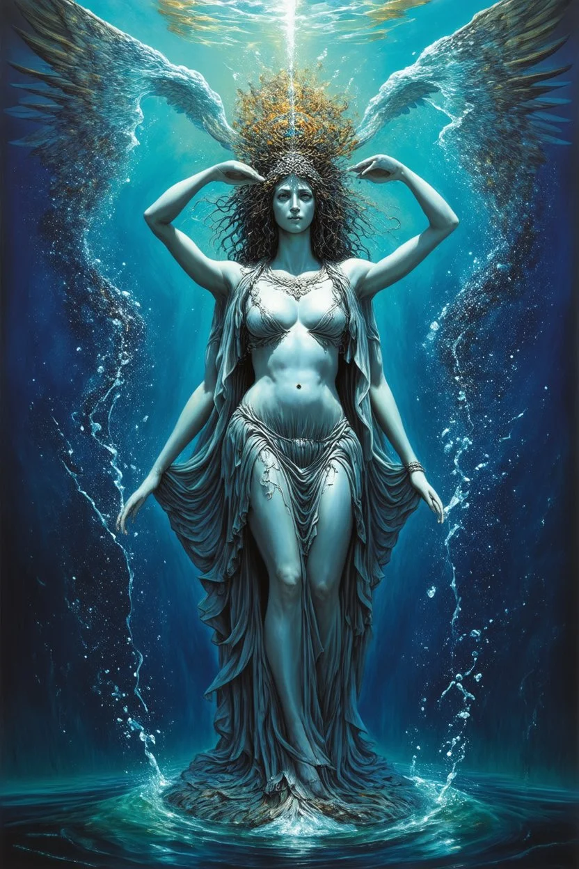 Triple Water Goddess returning to the spirit of the water for purification; an admixture of Klimt and Giger