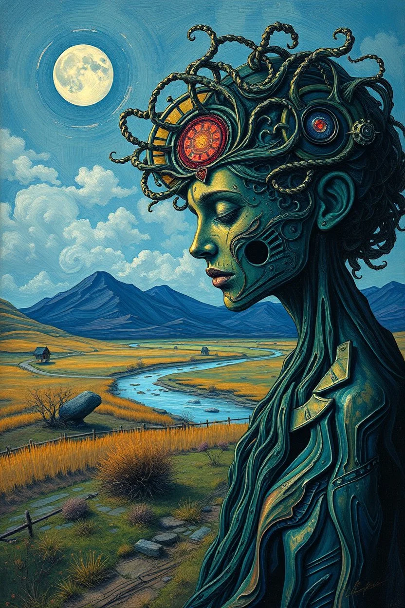 Soul Alignment; Surreal soul juxtaposed on a Post-Impressionistic Landscape