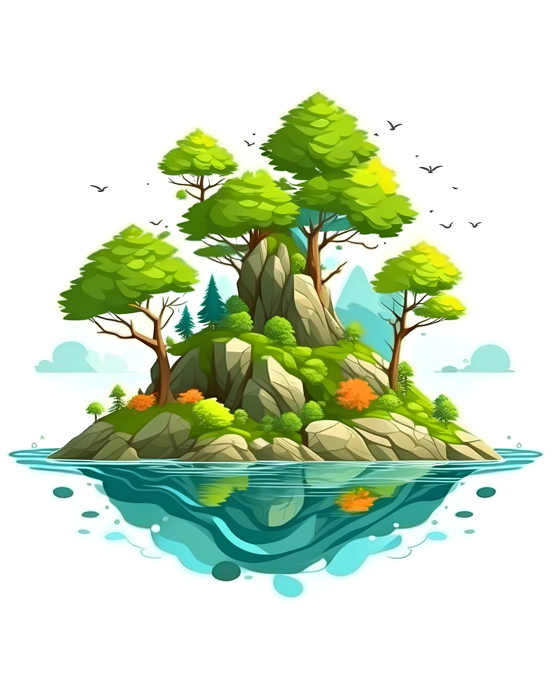 Illustration vector Island with Tree sea